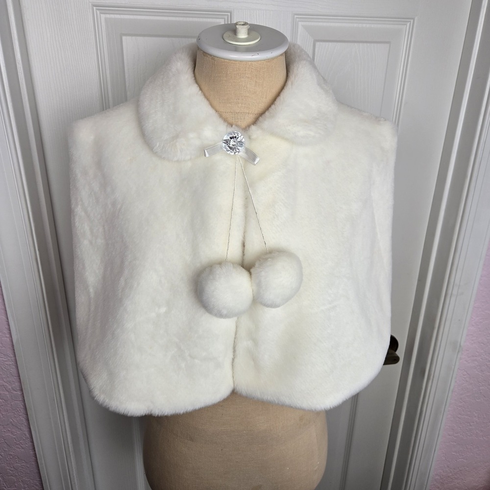 Tip Top USA Kids Off White Faux Fur Cape Size L Capelet Bolero Jacket Lined